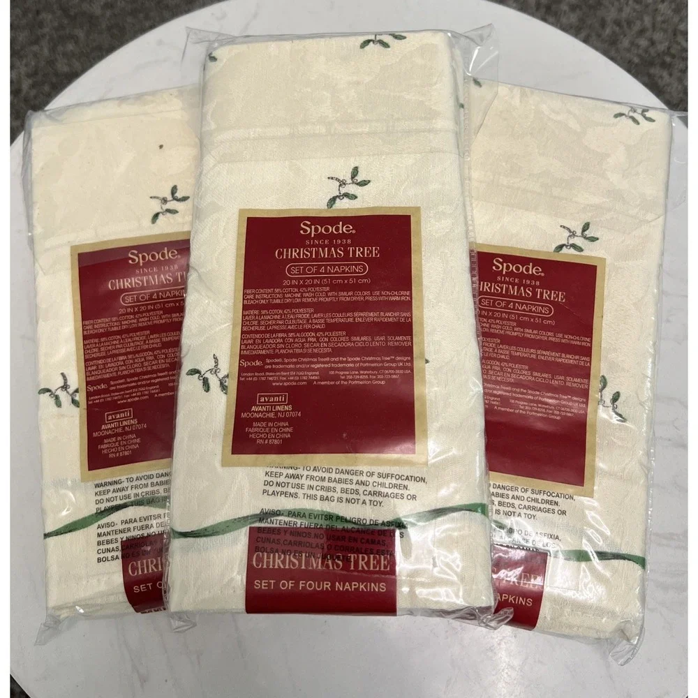 Spode‎ Christmas Tree Napkins 12 Vintage Holiday Table Linens Heirloom  NIP